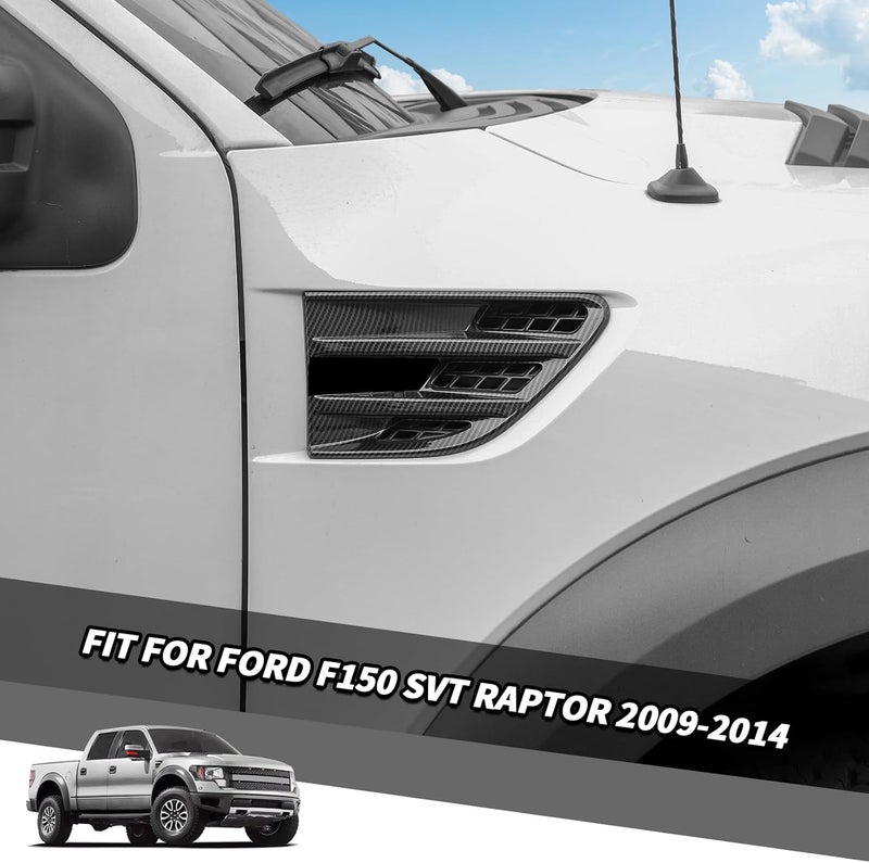 Jimen Fit for Ford F-150 SVT Raptor 2009-2014, 2PCS Car Side Fender Vent Cover Trim (Carbon Fiber) - Image 2